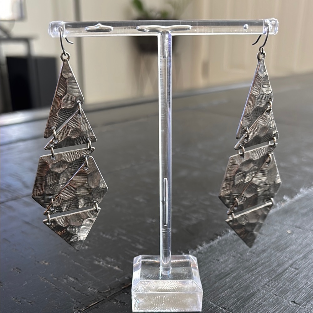 Geometric Silver Dangle Statement Articulated Ham… - image 1